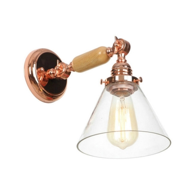 

Wood Armed Wall Lamp with Cone Glass Shade Modernism 1 Light Wall Light in Rose Gold, HL500350
