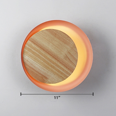 Wooden Wall Mount Fixture with Bowl Shade Modern Design Pink LED Wall Lamp for Corridor