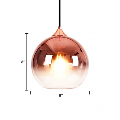 1 Bulb Globe Suspended Lamp Designers Style Faded Glass Art Deco Hanging Light in Rose Gold