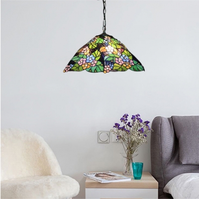 2 Light Pendant Light with Leaf Pattern Glass Shade, 16
