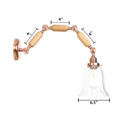 Adjustable Bell Shade Wall Sconce Modern Wood Wall Mount Light in Rose Gold for Study Room