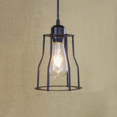 Antique Copper 1 Light Iron Cage LED Mini Hanging Pendant with Adjustable Chain