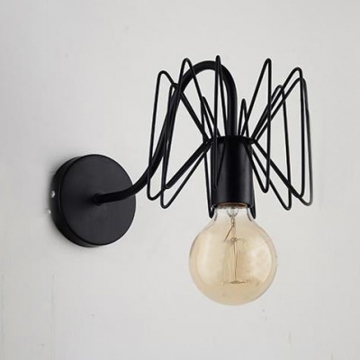 Black Finish Bare Bulb Lighting Fixture Industrial 1 Head Sconce Light with Metal Frame Decoration