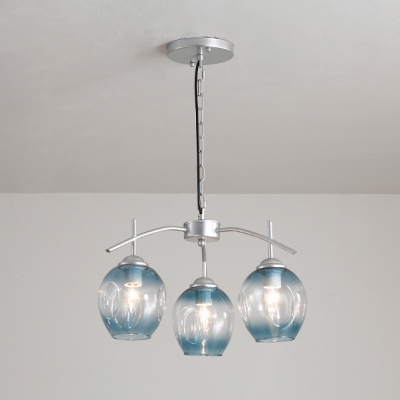 Bubble Ceiling Lamp Modern Chic Blue Glass 3 Light Decorative Suspended Light in Silver