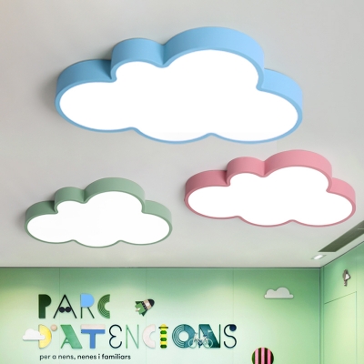 Children Bedroom Cloud Flush Light Modern Acrylic LED Flush Ceiling Light in Blue/Green/Pink/Yellow