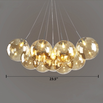 Cognac Glass Orb Cluster Pendant Light Modern Multi Light Hanging Light for Living Room