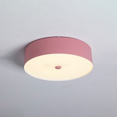 Cylindrical LED Flush Mount Macaron Blue/Pink/Yellow Metal Shade Lighting Fixture for Restaurant