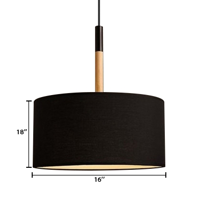 Drum Hanging Light Simplicity Fabric 1 Head Drop Ceiling Lighting in Black for Living Room