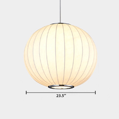 Fabric Globe Hanging Lamp Minimalist Adjustable 1 Light Suspension Light in White