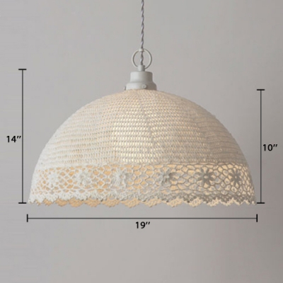 Fabric Shade Dome Pendant Light Rustic Style 1 Light Suspension Light in White for Bedroom