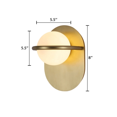 Frosted Glass Globe Wall Lamp Simplicity Single Light Wall Light Fixture with Gold Metal Base