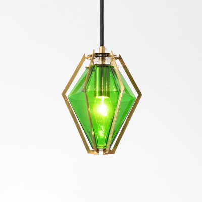 Green Glass Geometric Hanging Lamp Contemporary Accent Suspended Light for Restaurant