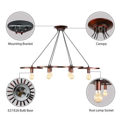 Industrial 41''W Multi Light Pendant with 6 Light and Wheel in Rust Finish