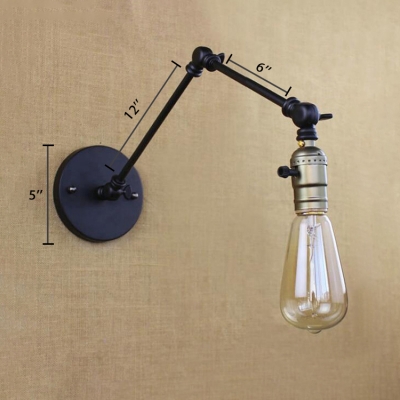 Industrial Open Bulb Wall Mount Light Adjustable Single Head Wall Lighting with Black Metal Base