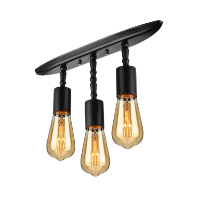 Industrial Vintage Semi-Flush Mount Ceiling Light in Black, Triple Light