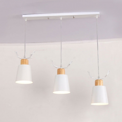 Nordic Style Cone Hanging Lamp with Antler Baby Kids Room Metal Triple Pendant Lamp in White
