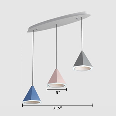 Nordic Style Pyramid Pendant Light Acrylic 3 Light LED Suspension Light in Multi Color