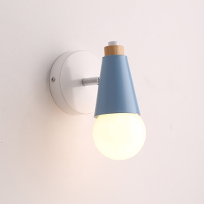 Open Bulb 1 Light Sconce Light Macaron Blue/Green Metal Mini Wall Mount Light for Children Room