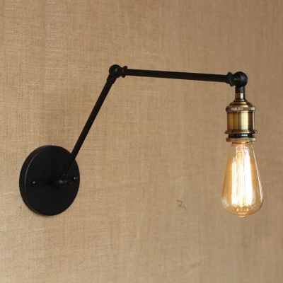 Open Bulb Wall Lighting with Adjustable Arm Retro Style Metallic Single Head Wall Lamp in Brass
