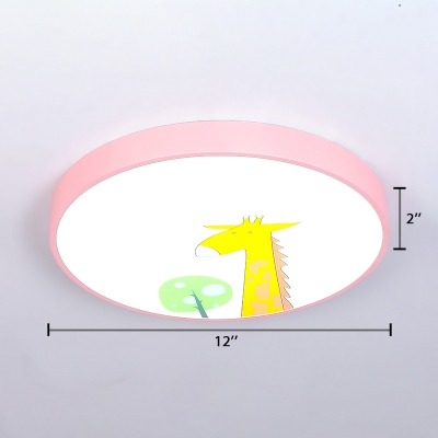 Pink Cartoon Giraffe Design Ceiling Lamp with Round Shape Acrylic LED Ceiling Lamp in White for Kids Bedroom