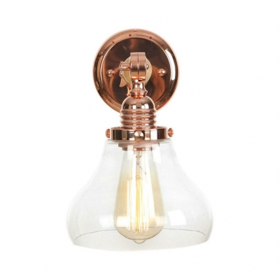 Rose Gold Armed Sconce Light with Cucurbit Glass Shade Modern 1 Head Wall Lamp for Study Room