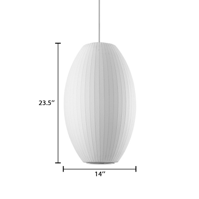 Simplicity Oval Hanging Light Fabric Single Light Lighting Fixture in White for Sitting Room