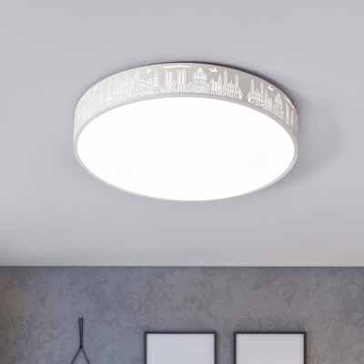 Ultra Thin Round Ceiling Light with Etched Design Contemporary Hallway Acrylic LED Flushmount in White