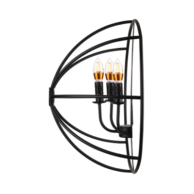 Warehouse 3-light Wrought Iron Cage Industrial LED Wall Lamp