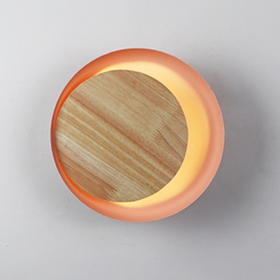 Wooden Wall Mount Fixture with Bowl Shade Modern Design Pink LED Wall Lamp for Corridor