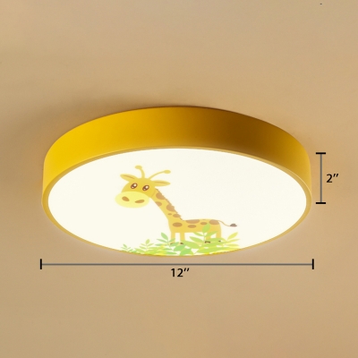 Yellow Ultra Thin Ceiling Light with Cartoon Giraffe Design Nordic Style Acrylic LED Flushmount for Kids