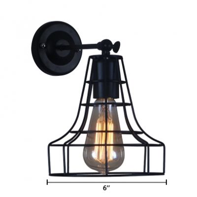 1 Light Wire Guard Wall Mount Light Industrial Metallic Wall Sconce in Black for Coffee Shop