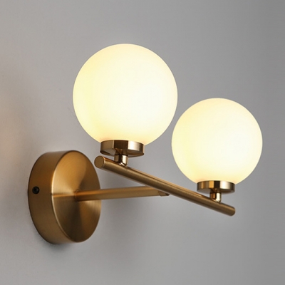 2 Light Spherical Wall Light Concise Modern Glass LED Wall Sconce in Gold Finish