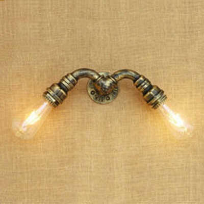 2 Lights Open Bulb Wall Sconce Industrial Iron Wall Mount Fixture in Antique Bronze/Brass/Silver