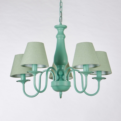 3/5 Heads Conical Hanging Lamp Retro Style Chandelier with Green Fabric Shade for Living Room