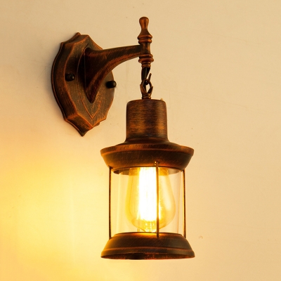 Antique Copper Lantern Wall Light Loft Style Wrought Iron 1 Light Wall Mount Light for Warehouse