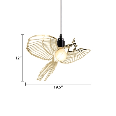 Bird Shape Ceiling Pendant Lamp Designers Style Steel Single Head Drop Light in Gold Finish