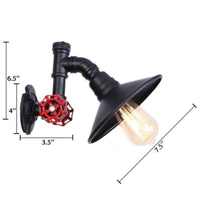 Black Finish Flared Wall Sconce Industrial Metallic Single Head Wall Lamp for Warehouse