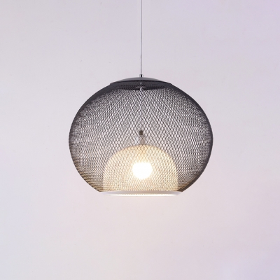 Black Mesh Cage Hanging Light Modernism Industrial Metal 1 Bulb Drop Light for Foyer