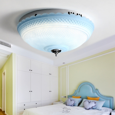Bowl LED Flush Mount Light with Blue/Pink Prismatic Glass Shade Modernism Indoor Ceiling Lamp