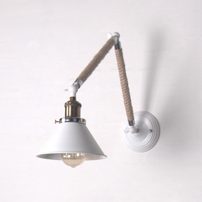 Brass Finish Coolie Wall Lamp with Adjustable Arm Rustic Style Rope 1 Head Sconce Light