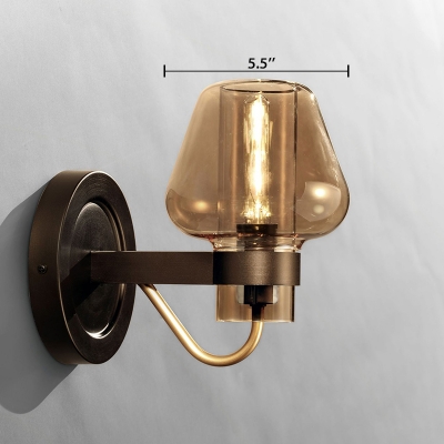Concise Modern Mushroom Wall Sconce Cognac Glass 1 Head Lighting Fixture in Black for Bedroom