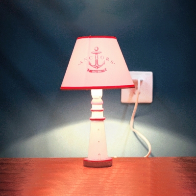 Cone Shade Table Light with Resin Lighthouse Base Mediterranean Girls Room 1 Light Reading Light in White