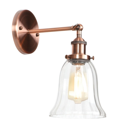 Copper Finish Bell Lighting Fixture Industrial Loft Style Clear Glass Single Light Wall Light