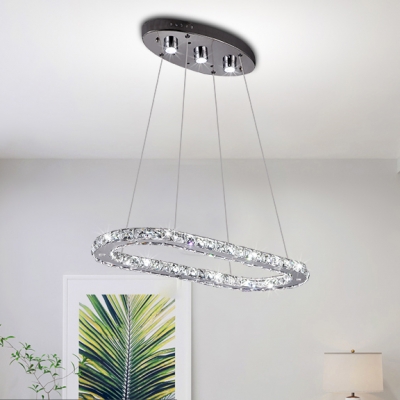 Crystal Ellipse Hanging Light Modern Chic LED Chandelier Lighting in Chrome for Restaurant
