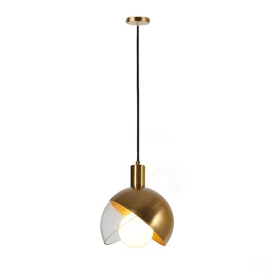Gold Half Round Ceiling Light Contemporary Transparent Glass Accent Pendant Lamp