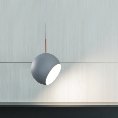 Gray Half Ball Drop Light Minimalist Rotatable Metal LED Hanging Lamp for Bedroom