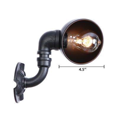 Industrial Curved Arm Wall Lamp with Dome Shade Iron Single Head Wall Mount Fixture in Black