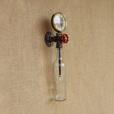 Industrial Wall Sconce LOFT Retro Vintage with Watermeter and Valve Decorative Pipe Fixture, Colorful Glass Shade