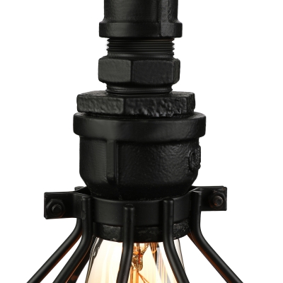 Industrial Wire Cage Shade Semi Flush Mount in Black Finish 10.5'' High