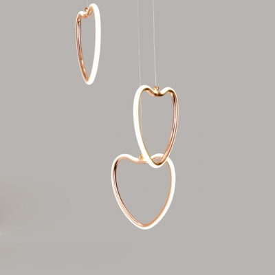 Loving Heart Pendant Lamp Modern Acrylic 3 Light Decorative Led Suspended Light in Gold